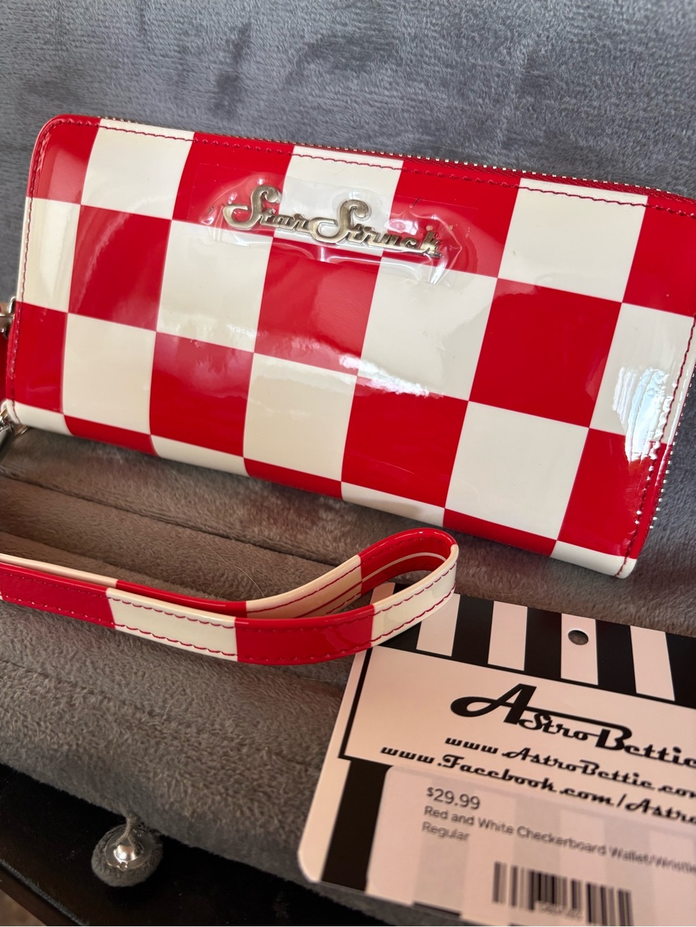 Astro Bettie Star Struck Red and White Checkerboard Wristlet Wallet